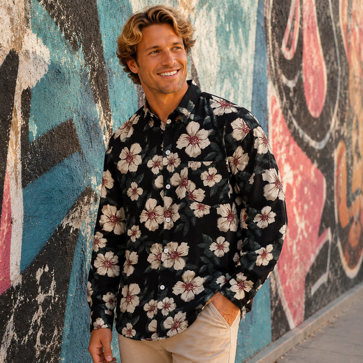 Men's Floral - Print Long - Sleeve Shirt - 街拍 1 - img_mqh0rpgh_c17e53b0