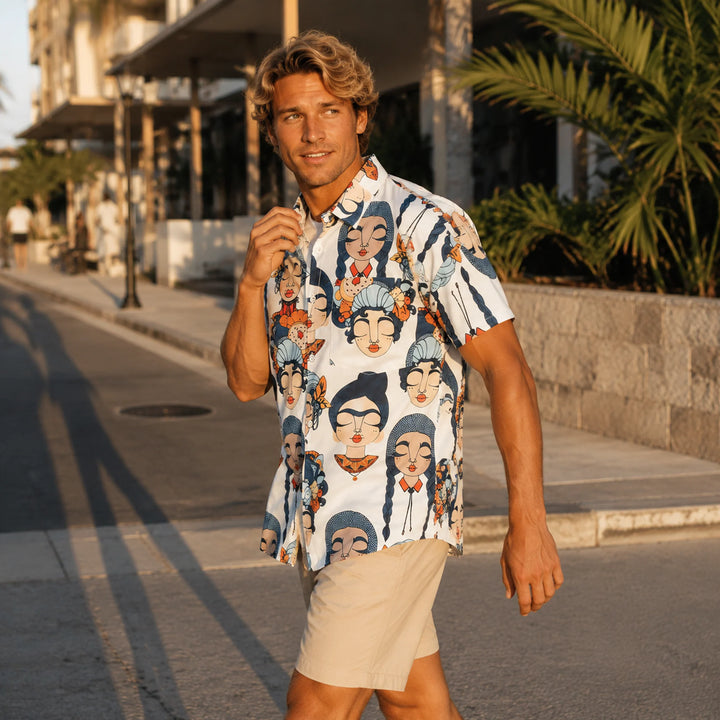Artistic Chinese Girl Print Hawaiian Shirt, Summer Short Sleeve Button Down Beach Shirt - 街拍 3 - img_mqh33sh0_2d51013b