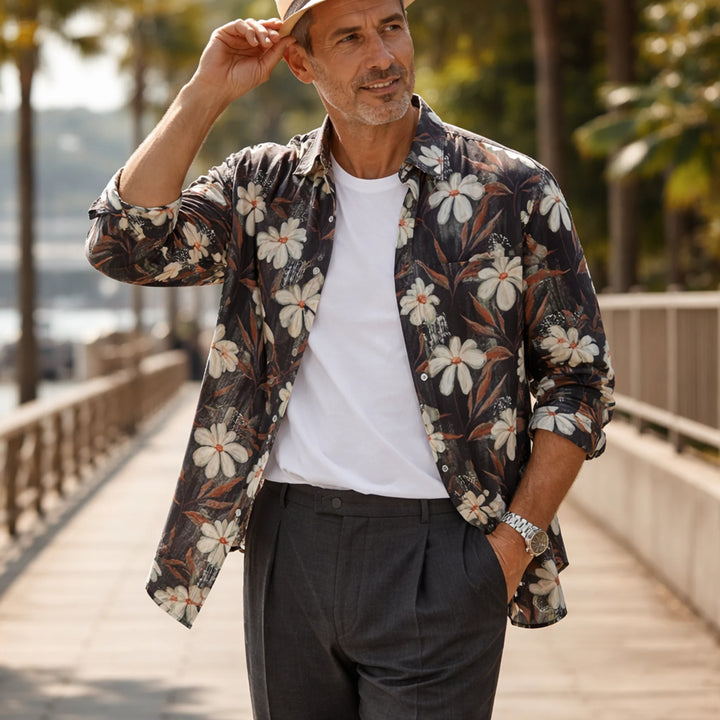 Floral - Print Long - Sleeve Button - Down Shirt - 街拍 1 - img_mqh3jweq_5f7768dc