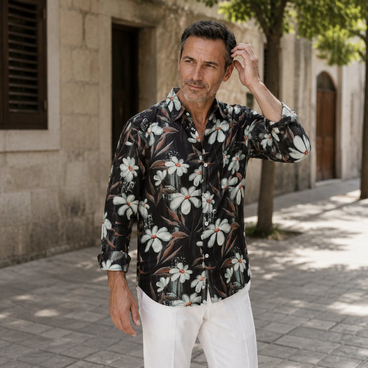 Floral - Print Long - Sleeve Button - Down Shirt - 街拍 2 - img_mqh3kho1_b450f3a5