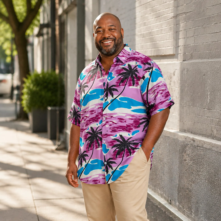 Vibrant Purple Palm Tree Print Hawaiian Shirt, Summer Short Sleeve Button Down Beach Shirt - 街拍 3 - img_mqh4naxo_f159b1ab