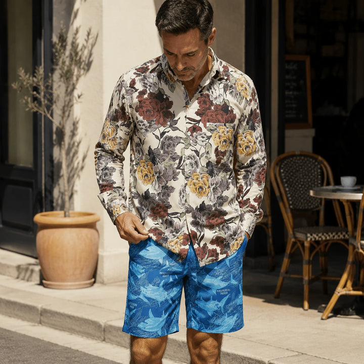 Men’s Shark Infestation Board Shorts - Printed Men's Swim Trunks - 街拍 2 - img_mqh98mjl_80c8aa2a