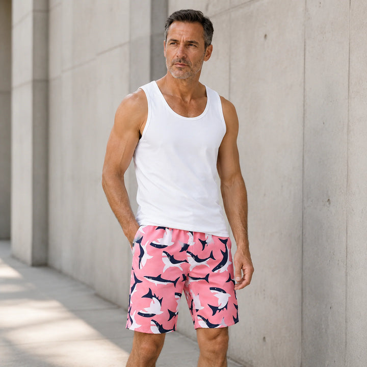 Pink Shark - Printed Men's Swim Trunks - 街拍 2 - img_mqhk48un_03b5e705
