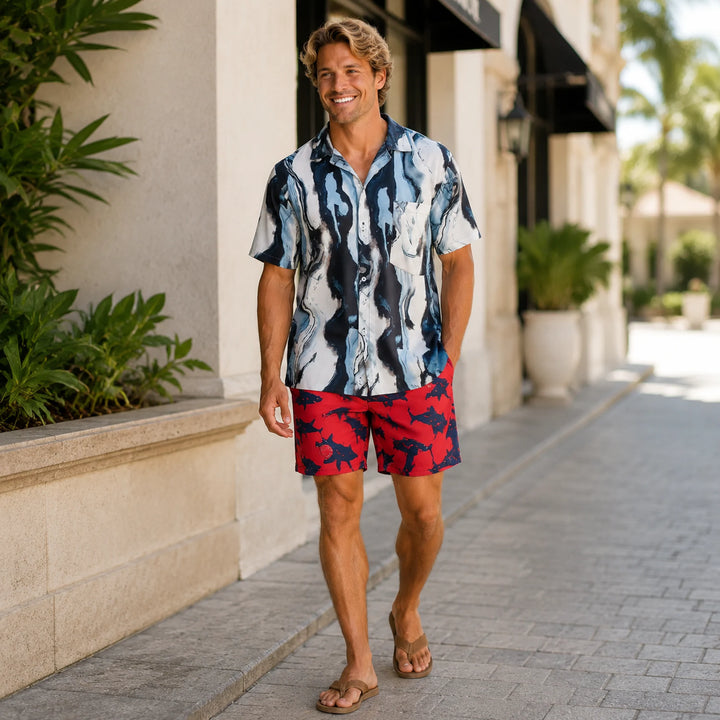 Shark - Printed Red Swim Trunks - 街拍 1 - img_mqhka8s6_2f1c0875
