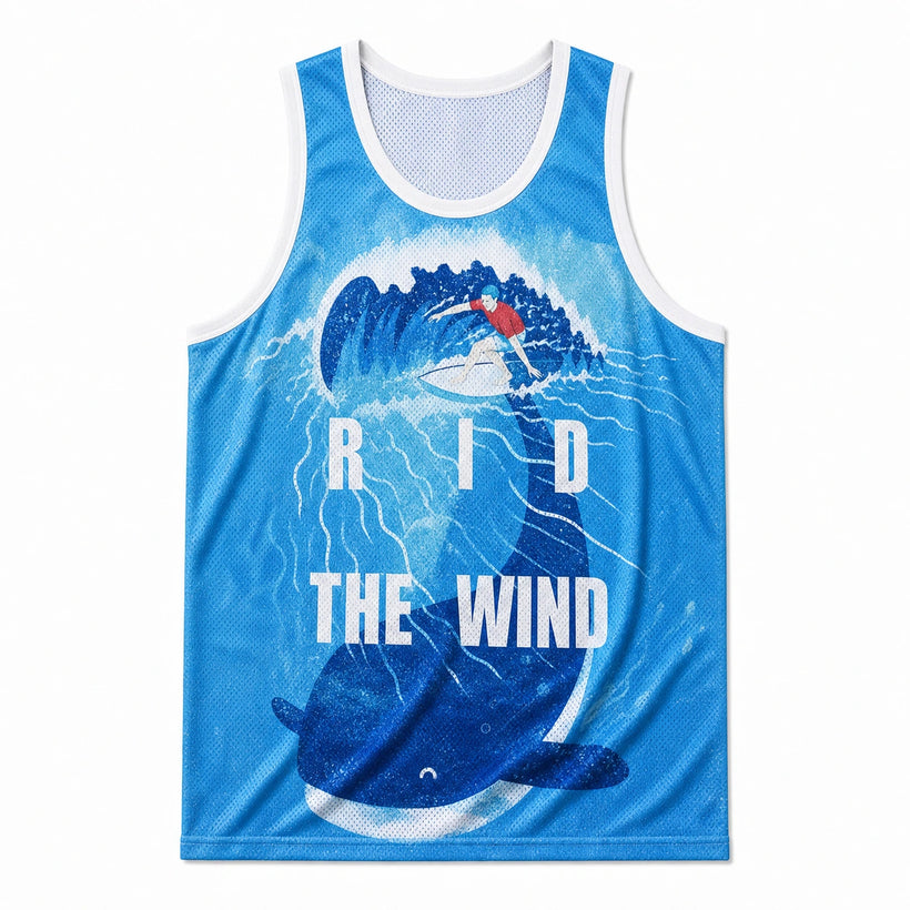 Men's Blue Ocean Wave Graphic Tank Top - product-only front view on white background