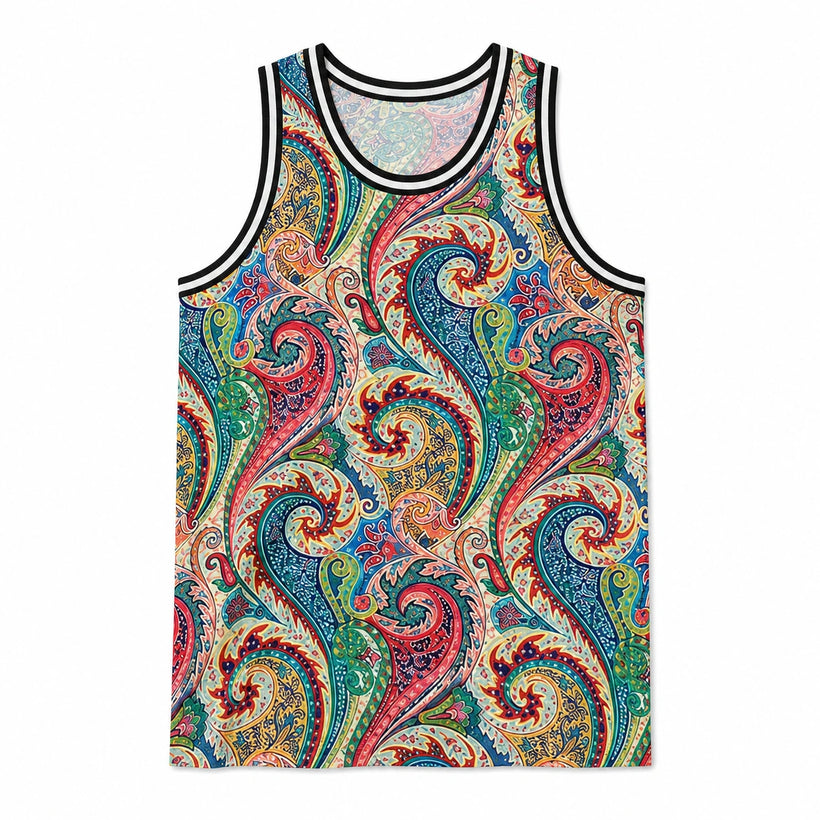 Men's Colorful Paisley Print Tank Top - product-only front view on white background