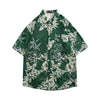 Men's Dark Green Tropical Floral Print Hawaiian Shirt, Summer Short Sleeve Casual Button-Down Shirt