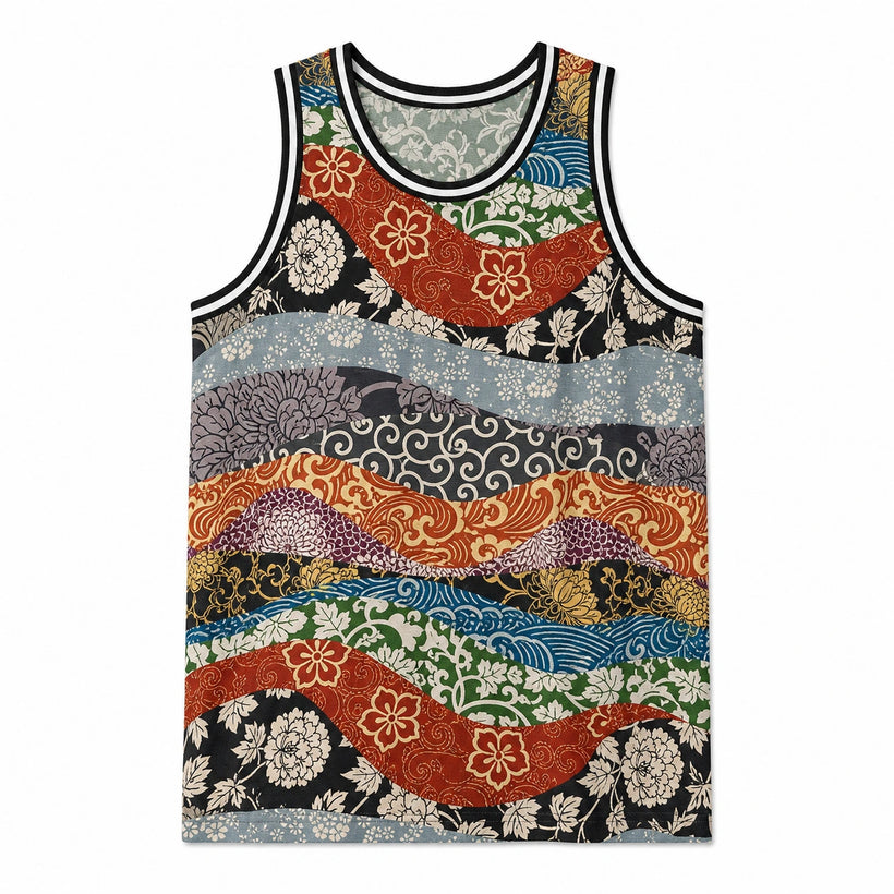 Men's Patchwork Floral Print Tank Top - product-only front view on white background