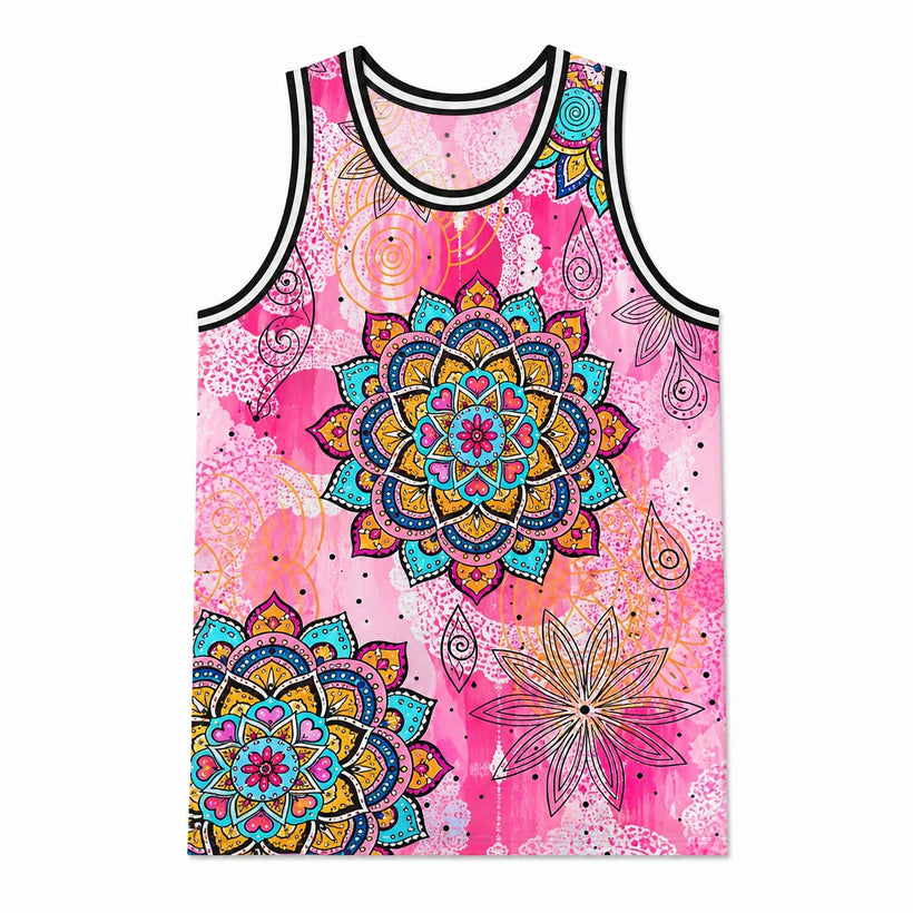 Men's Pink Mandala Floral Print Tank Top - product-only front view on white background