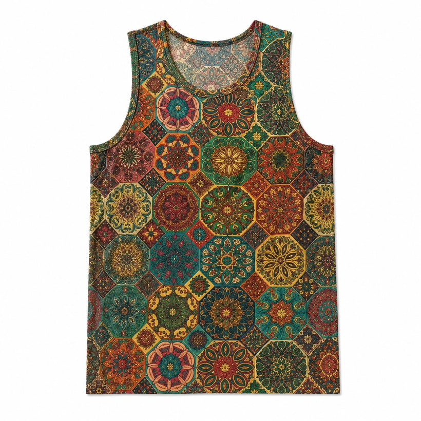 Men's Vintage Medallion Print Tank Top - product-only front view on white background
