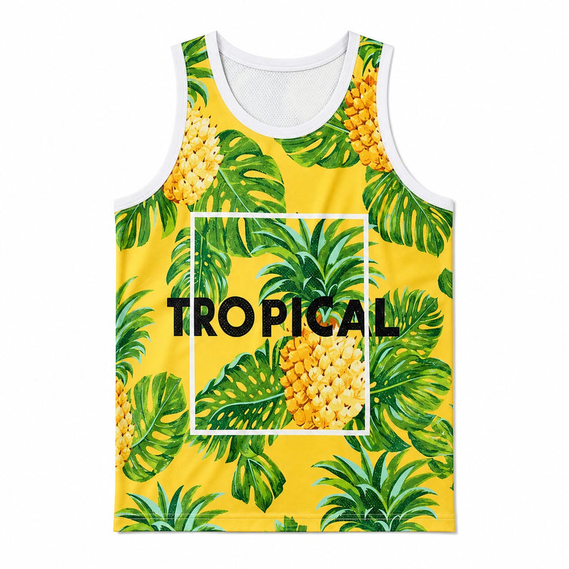 Men's Yellow Pineapple Tropical Tank Top - product-only front view on white background