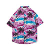 Vibrant Purple Palm Tree Print Hawaiian Shirt, Summer Short Sleeve Button Down Beach Shirt