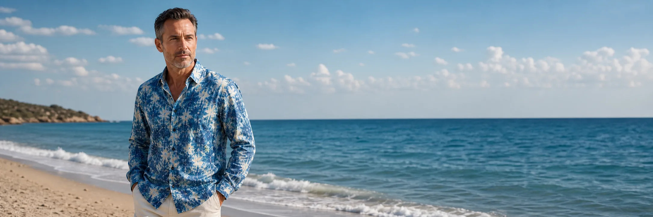 Ocean-blue ease, artful texture, and movement made for open horizons.
