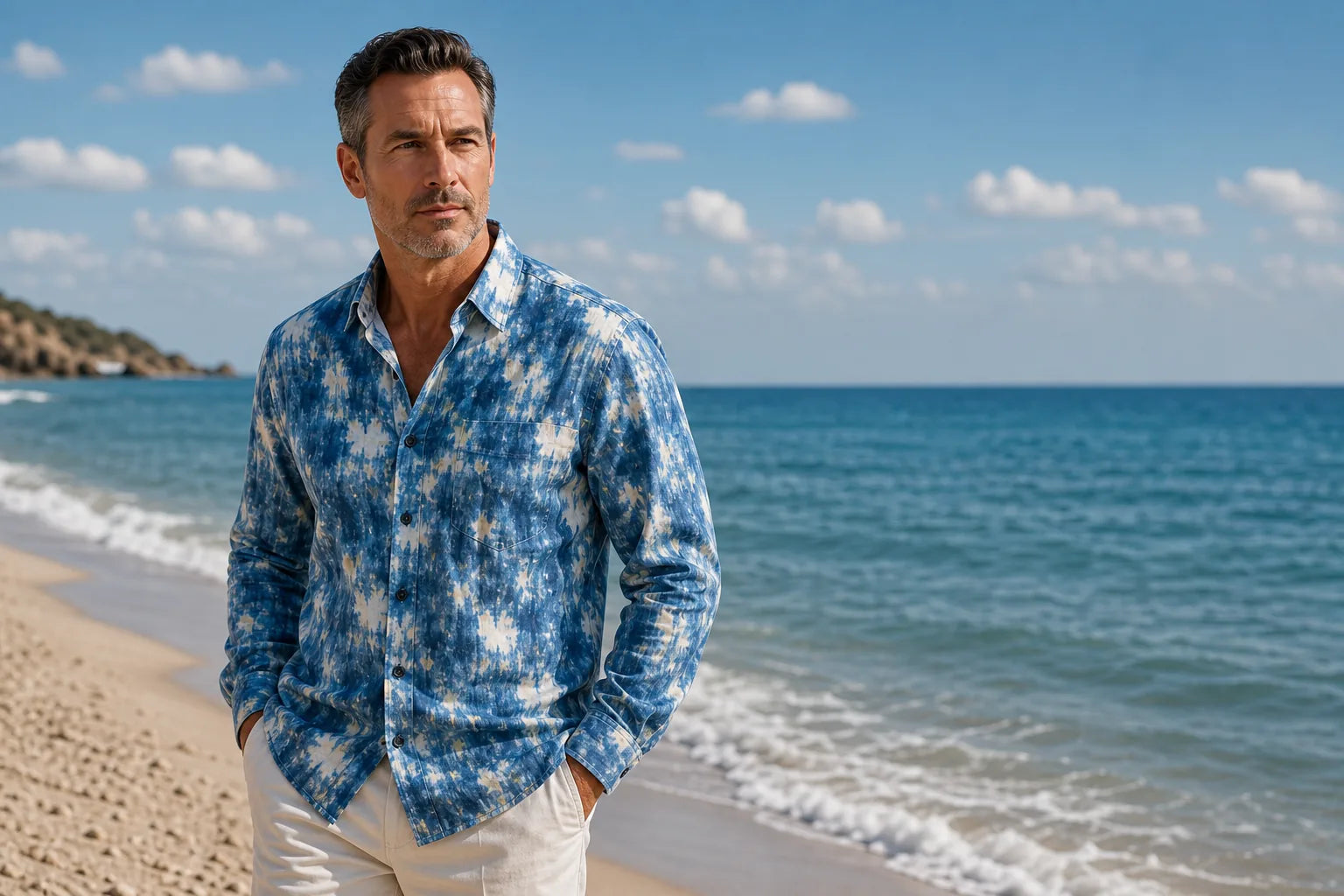 Ocean-blue ease, artful texture, and movement made for open horizons.